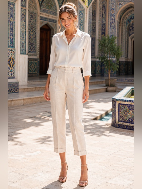 Everlane Pants - Everlane White Cropped Pleated Trousers